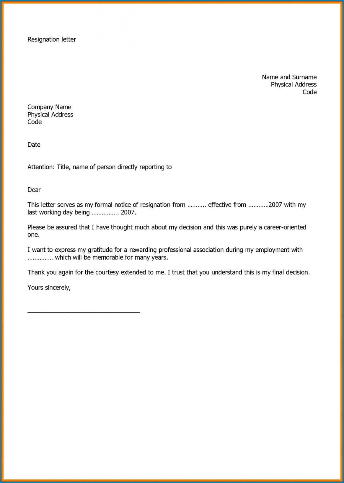 leaving job letter template
