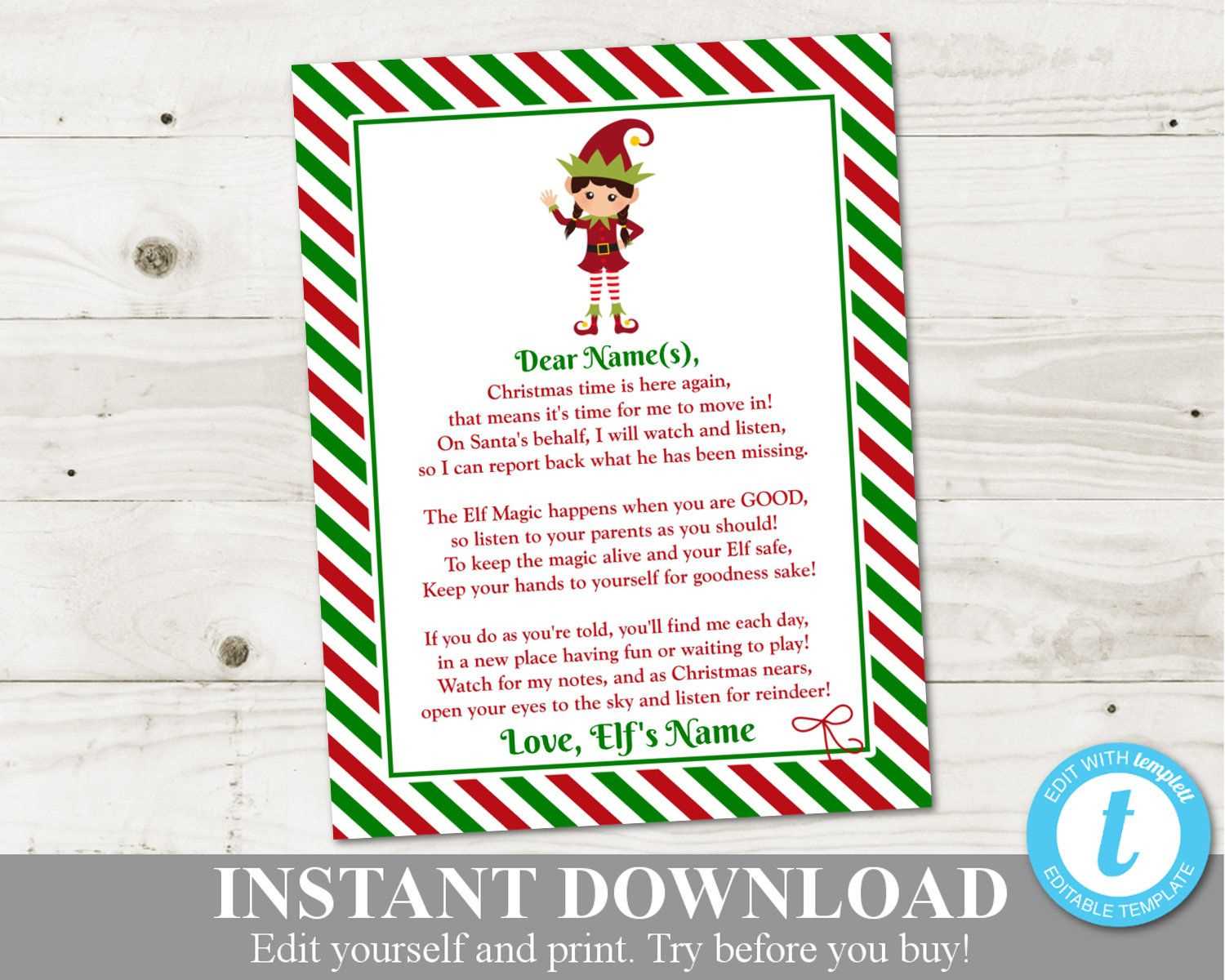 elf on the shelf goodbye letter template editable