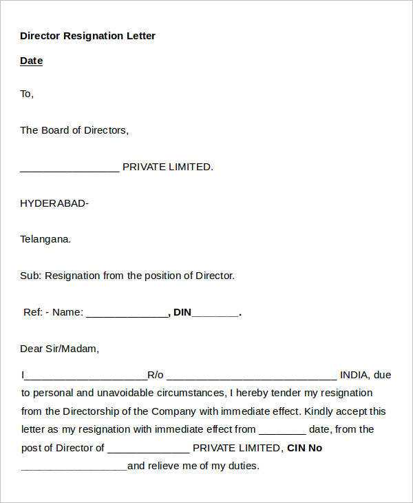 board of directors letter template