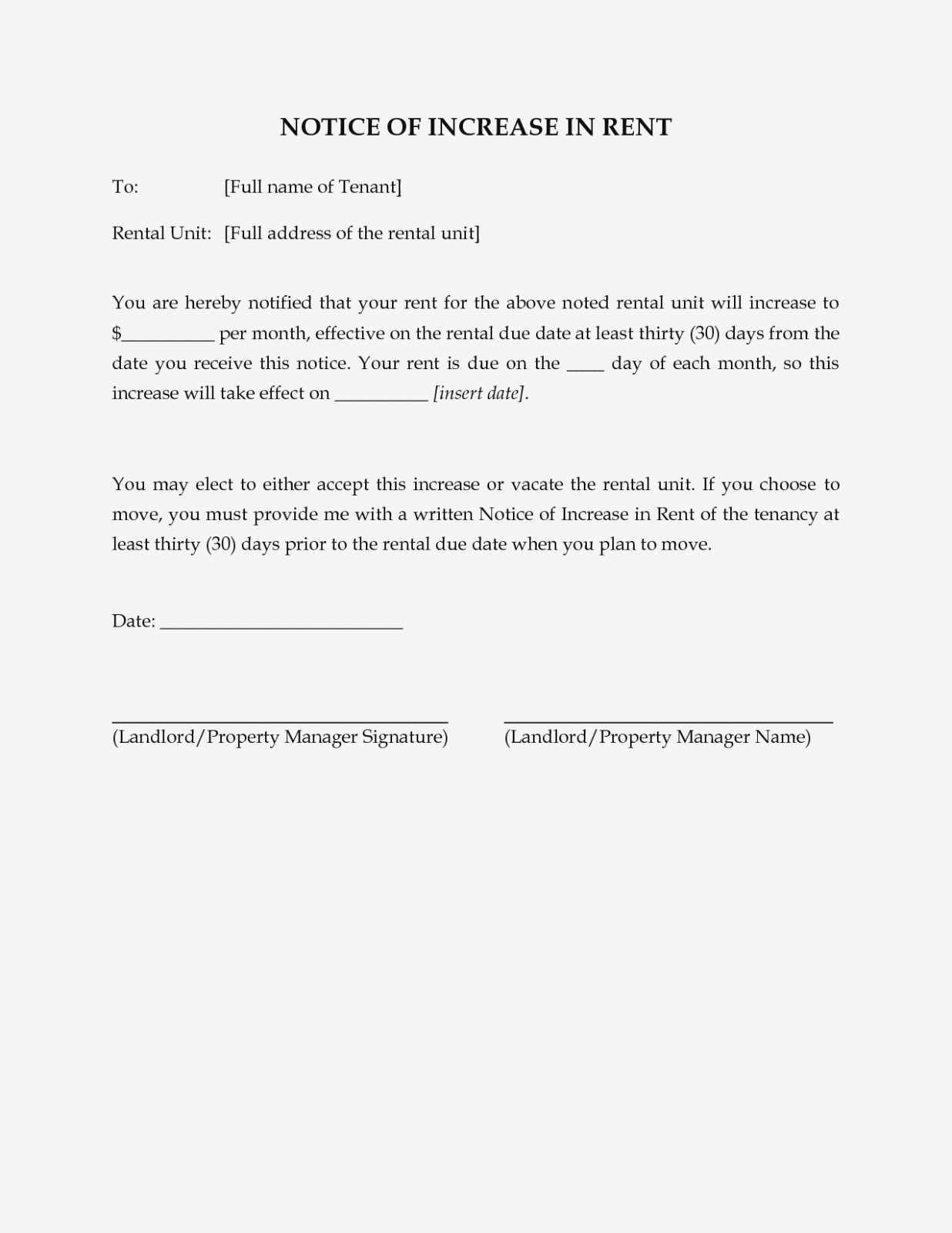 rental increase template letter
