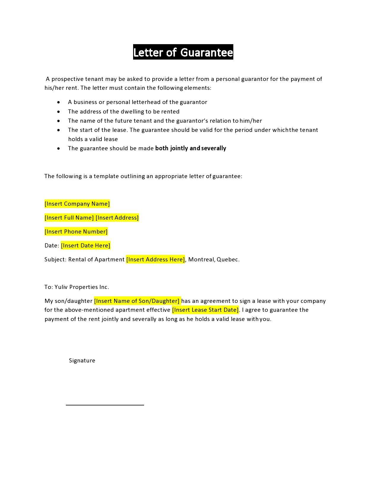 parent company guarantee letter template