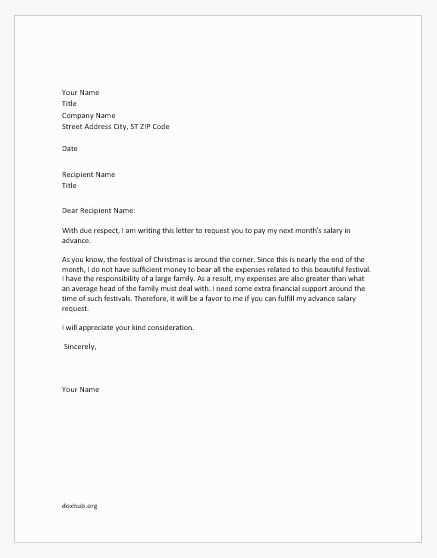 salary advance request letter template