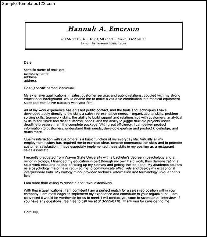 sales representative cover letter template