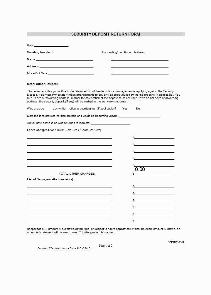 security deposit refund letter template