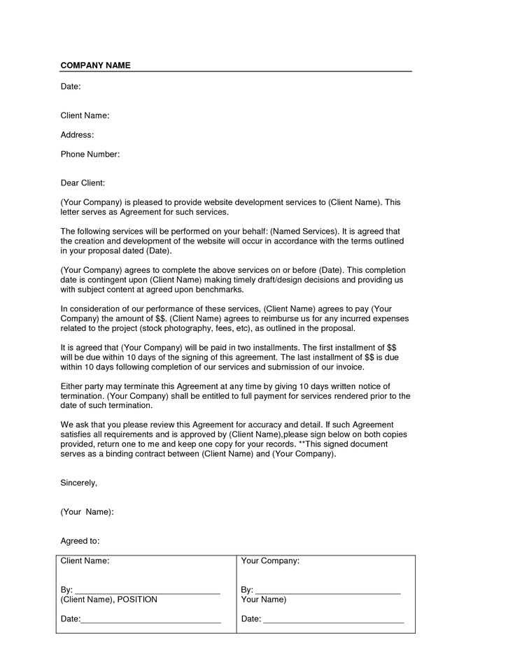 service agreement letter template