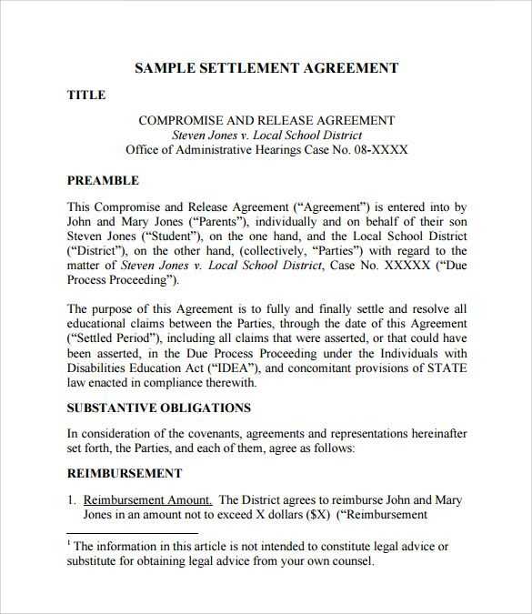 settlement agreement full and final settlement letter template car accident