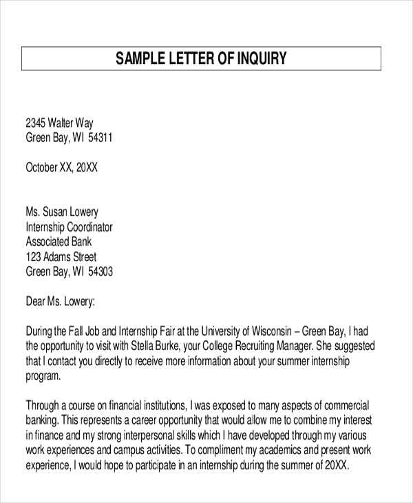 inquiry letter template