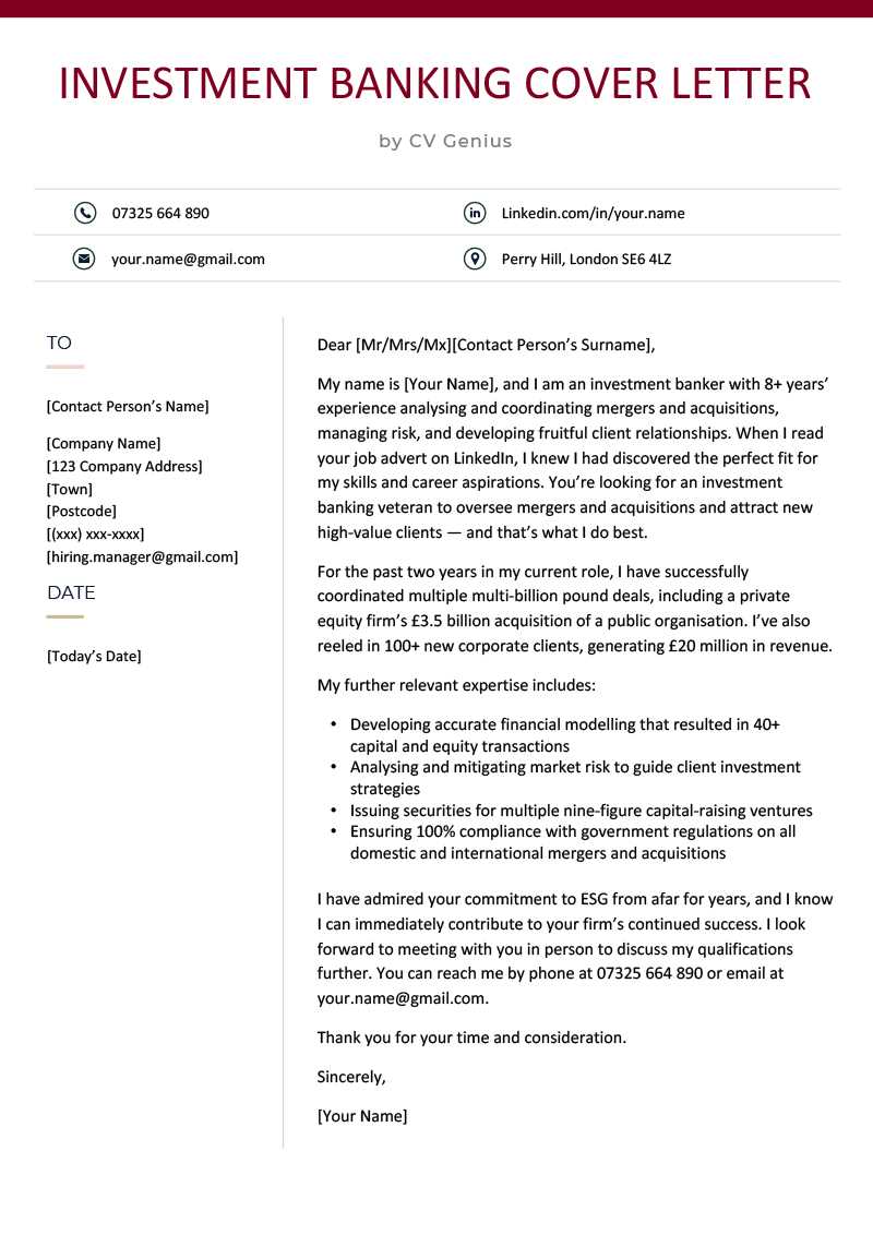 cover letter template for investment banking