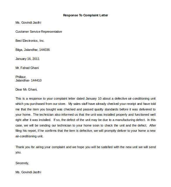 how to write a formal letter of complaint template