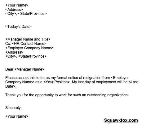 short simple resignation letter template