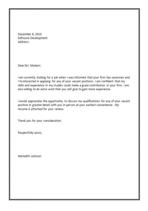 simple job application cover letter template