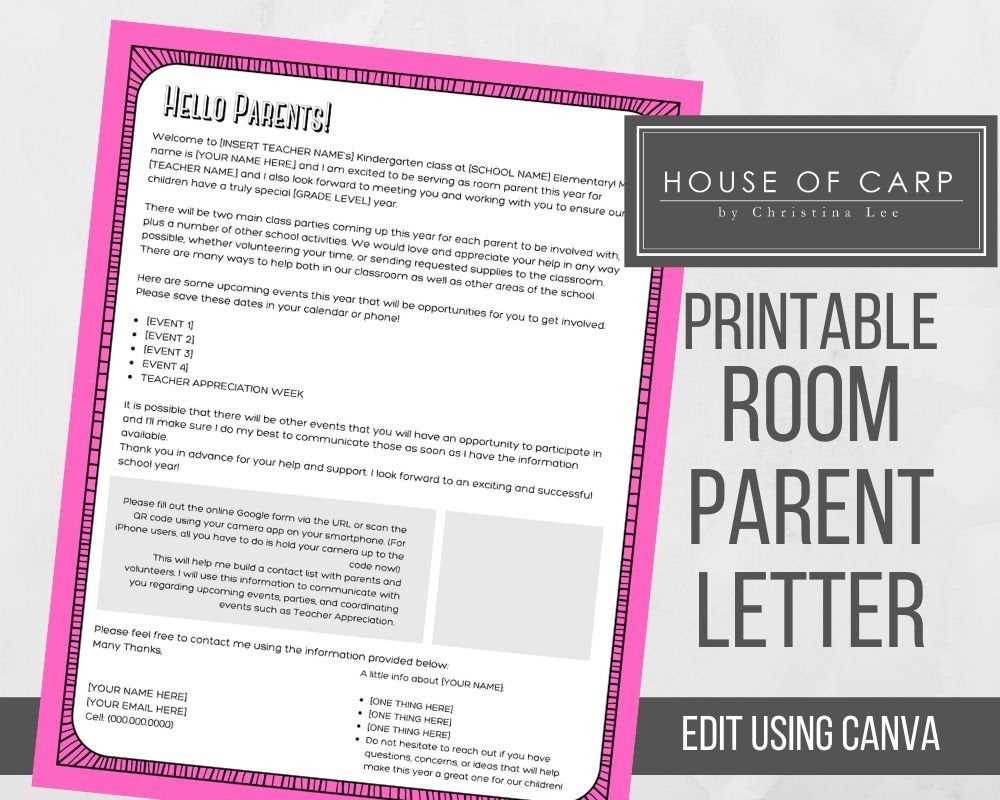 room parent introduction letter template