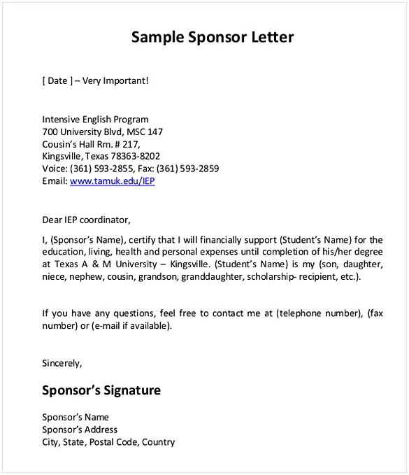 sponsor letter template for sports