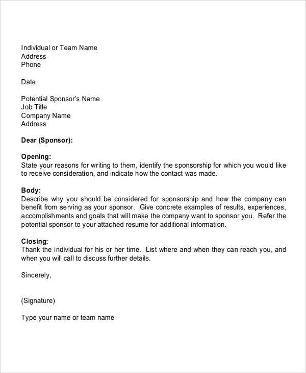 sponsorship letter for sports team template