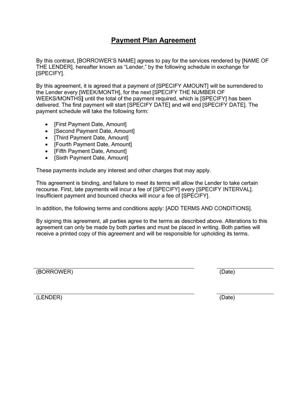 agreement to pay letter template