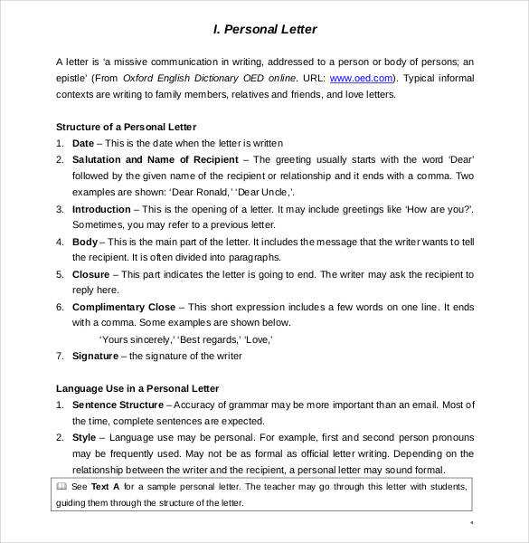 word personal letter template