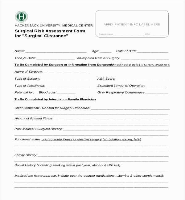 surgery clearance letter template