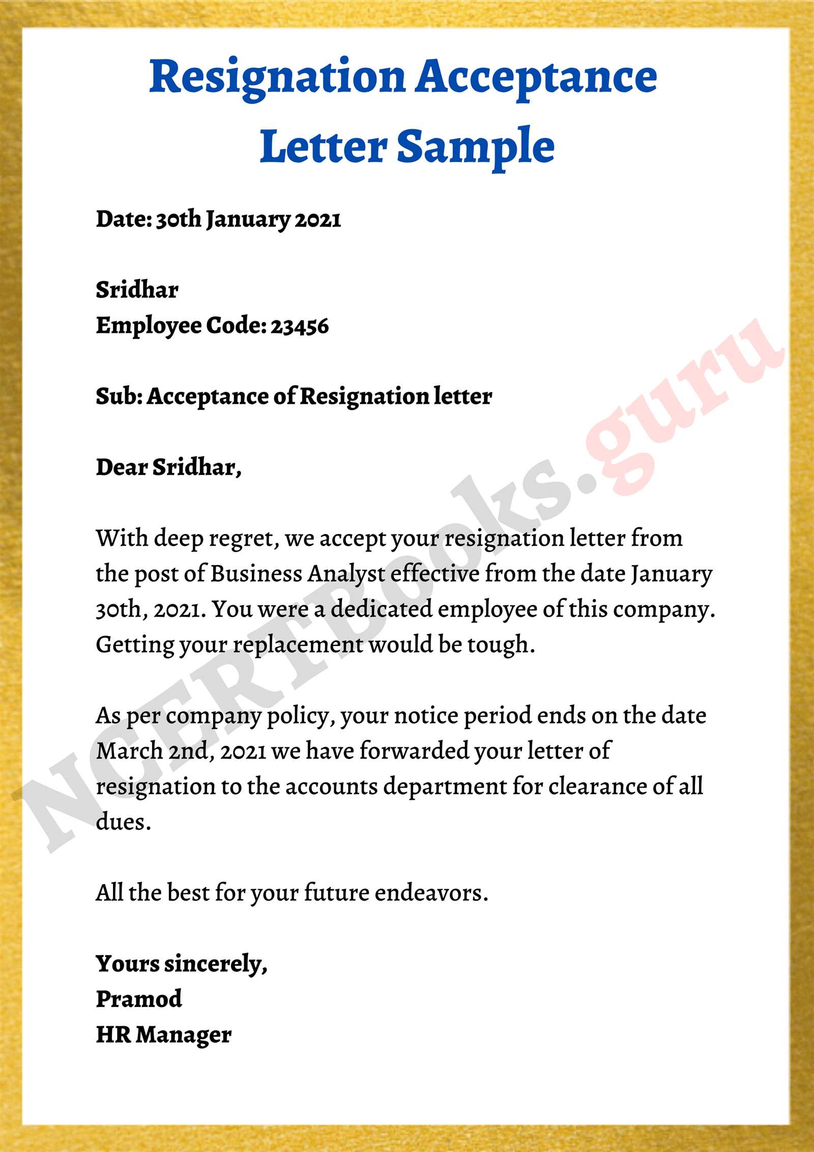 acceptance of resignation letter template