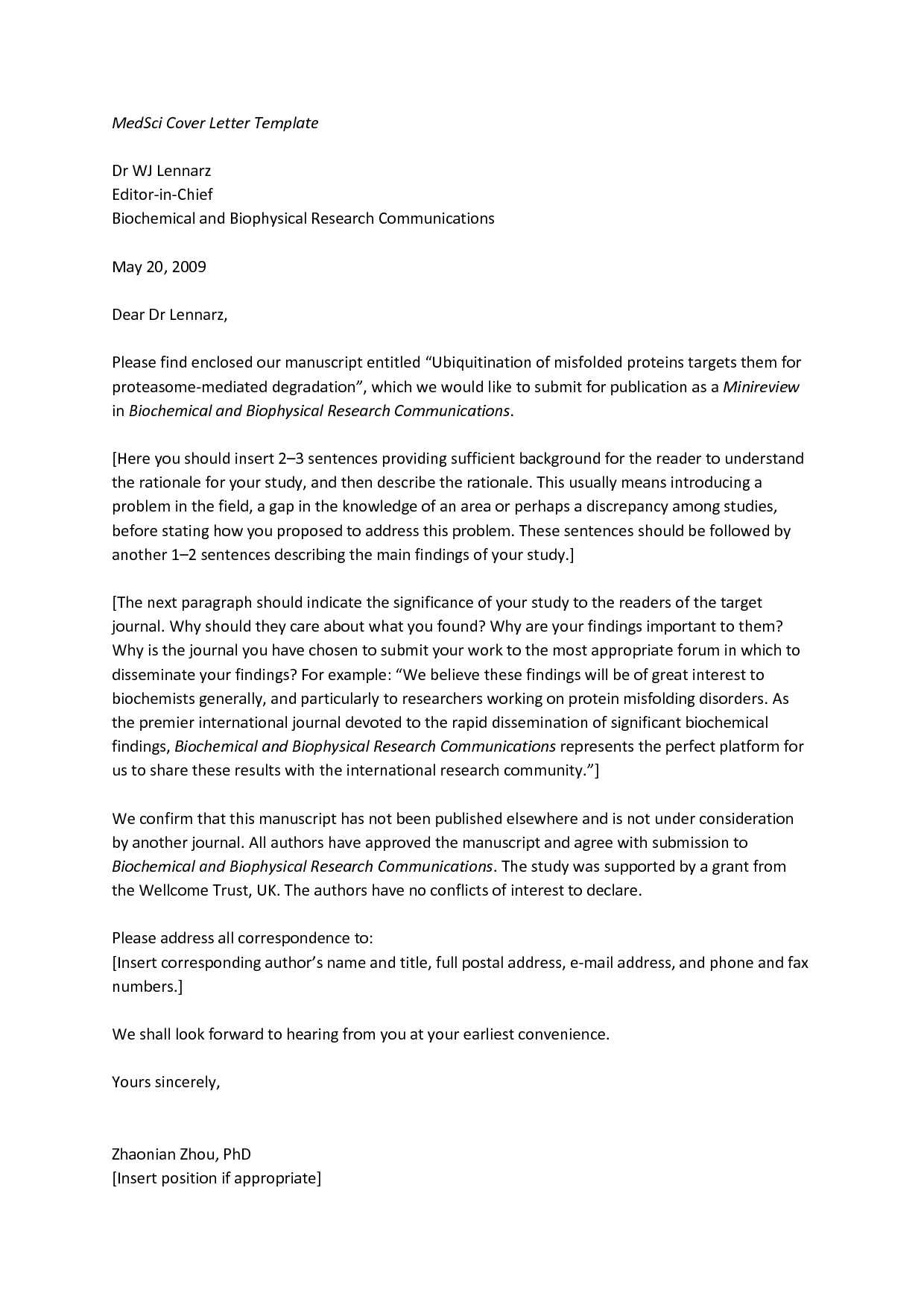 cover letter template for journal submission