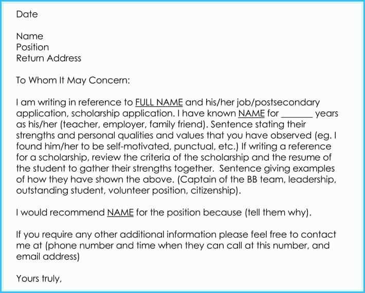 template for writing a personal recommendation letter