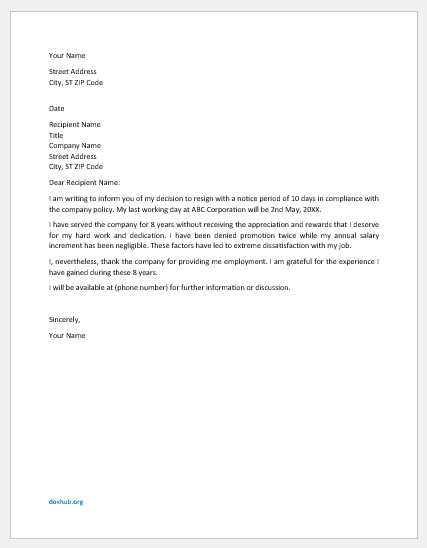 resignation during probation period letter template