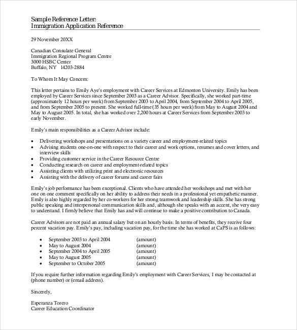 letter of employment template for immigration