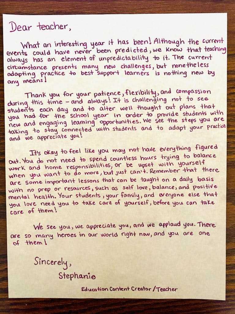 teacher appreciation letter from student template