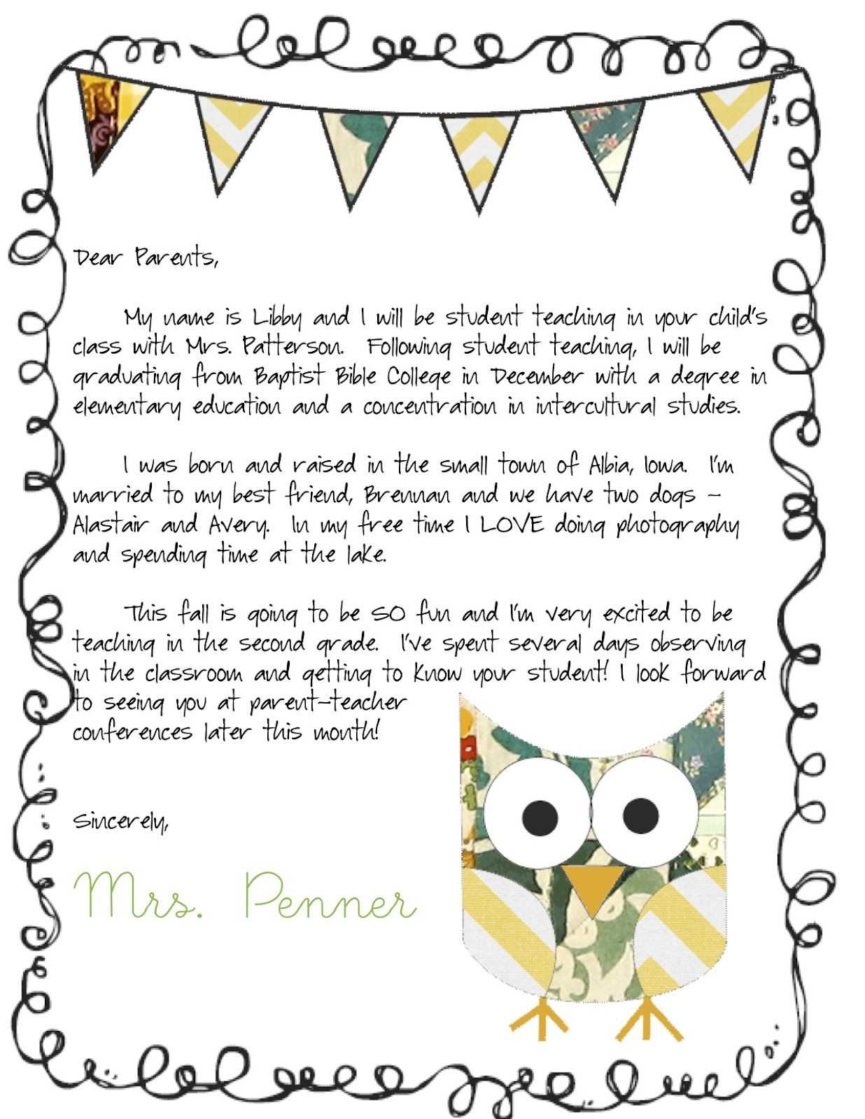 teacher welcome letter to parents template