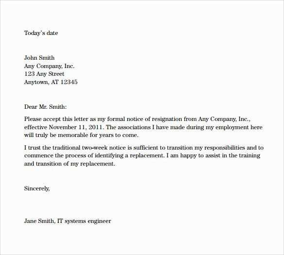 template for 2 weeks notice letter