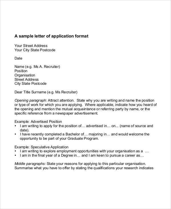 template for application letter for employment