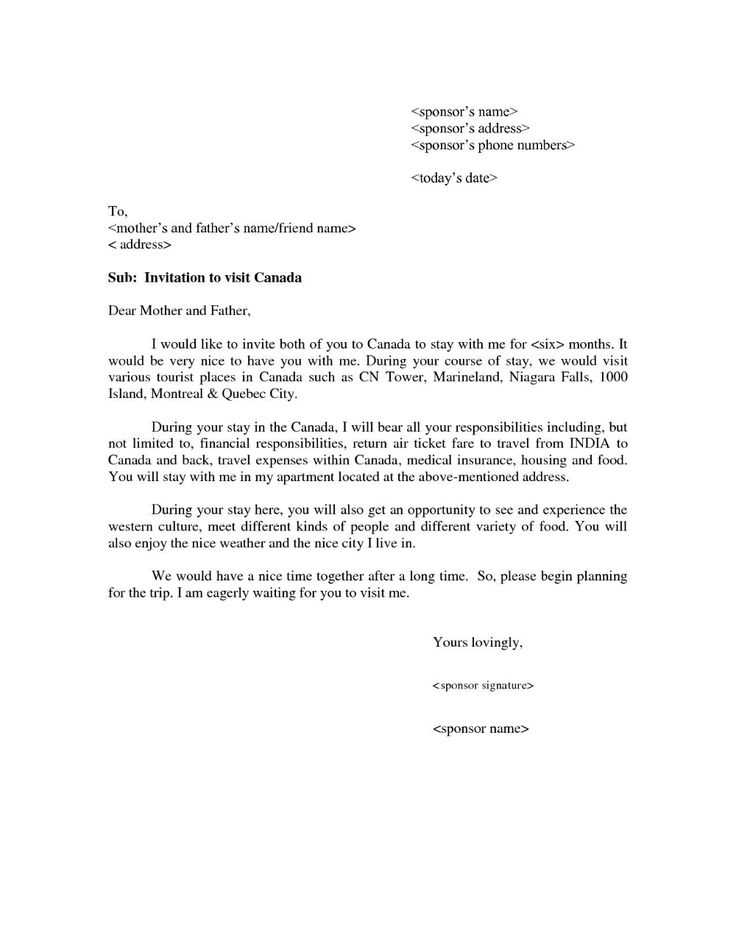 template for invitation letter to visit canada