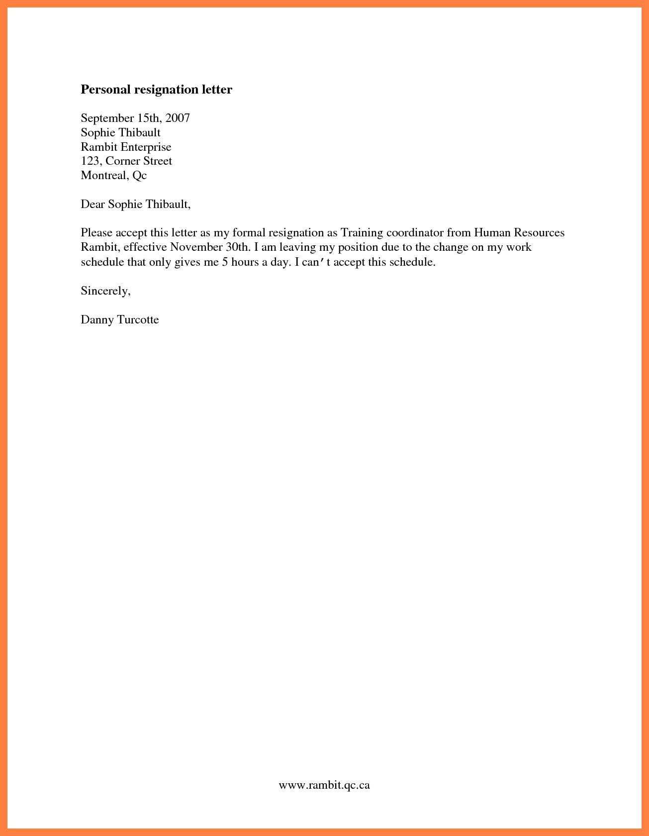 template for letter of resignation