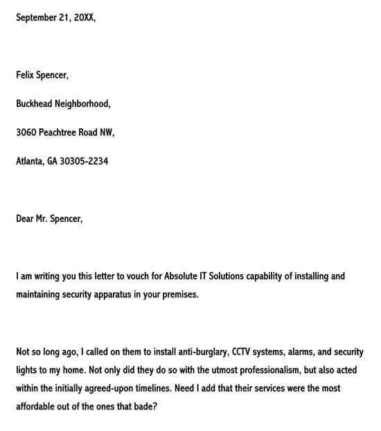 template for testimonial letter