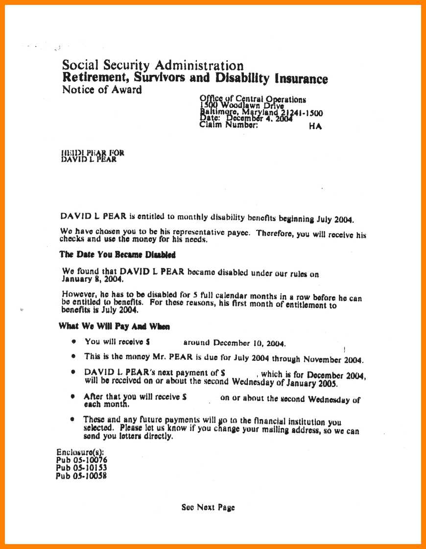 template social security award letter sample pdf