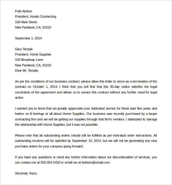 template termination of contract letter