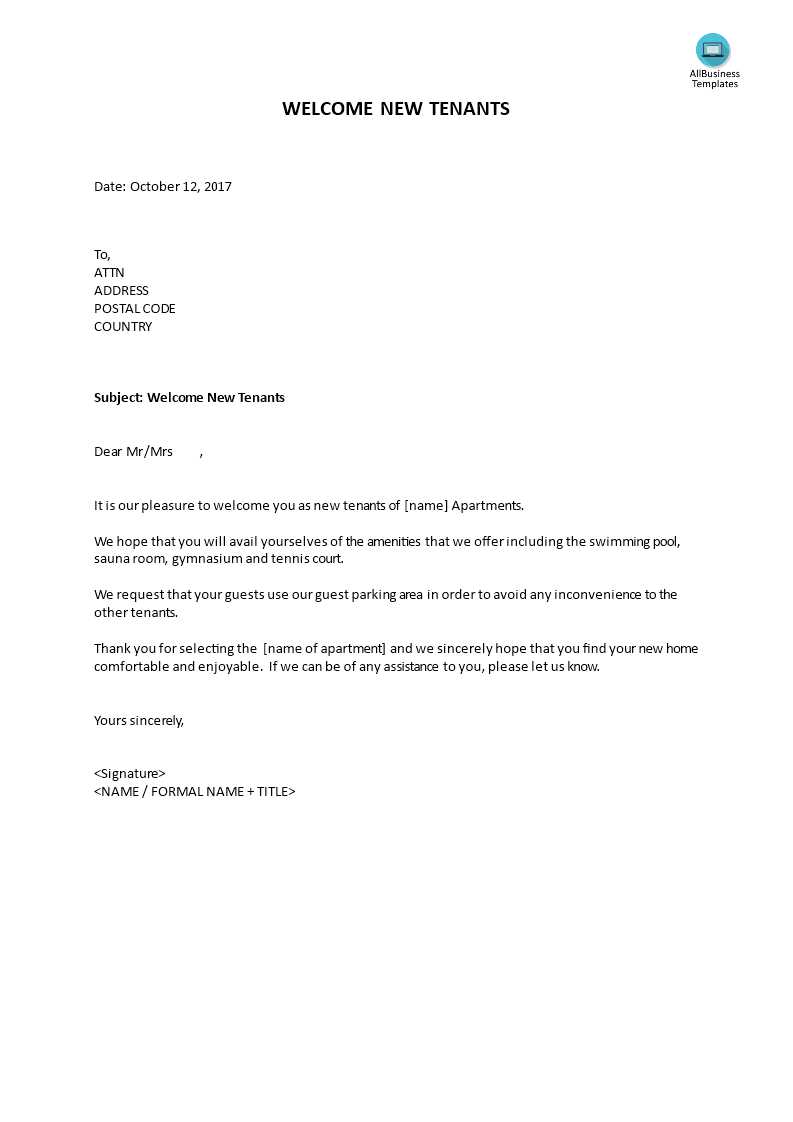 tenant welcome letter template