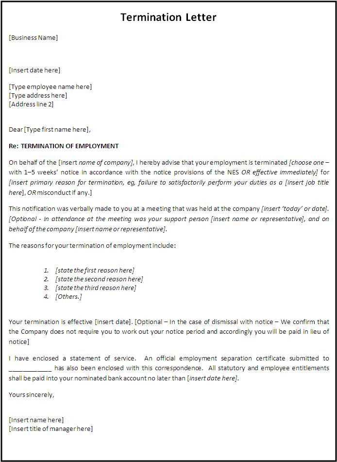 termination letter template for poor performance