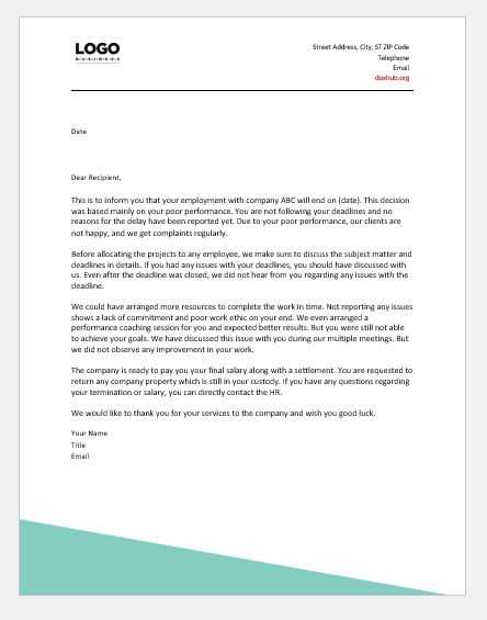 termination letter template poor performance