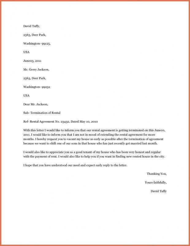 termination of rental agreement letter template