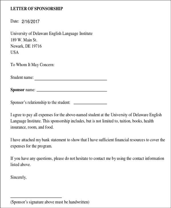 sponsorship letter template uk