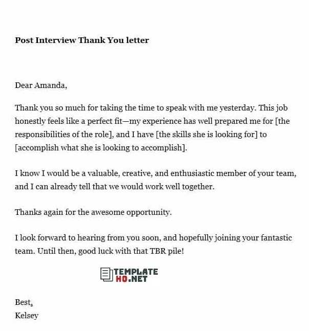 thank you letter after interview template free