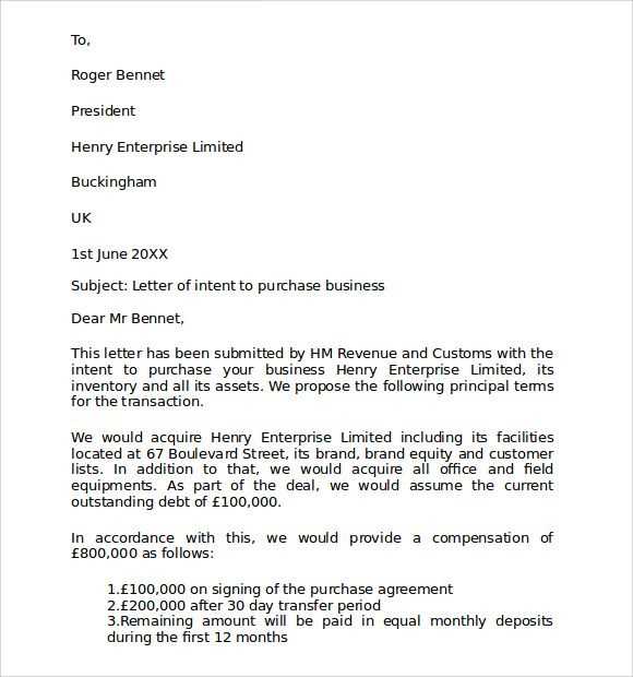 letter of intent template to purchase a business