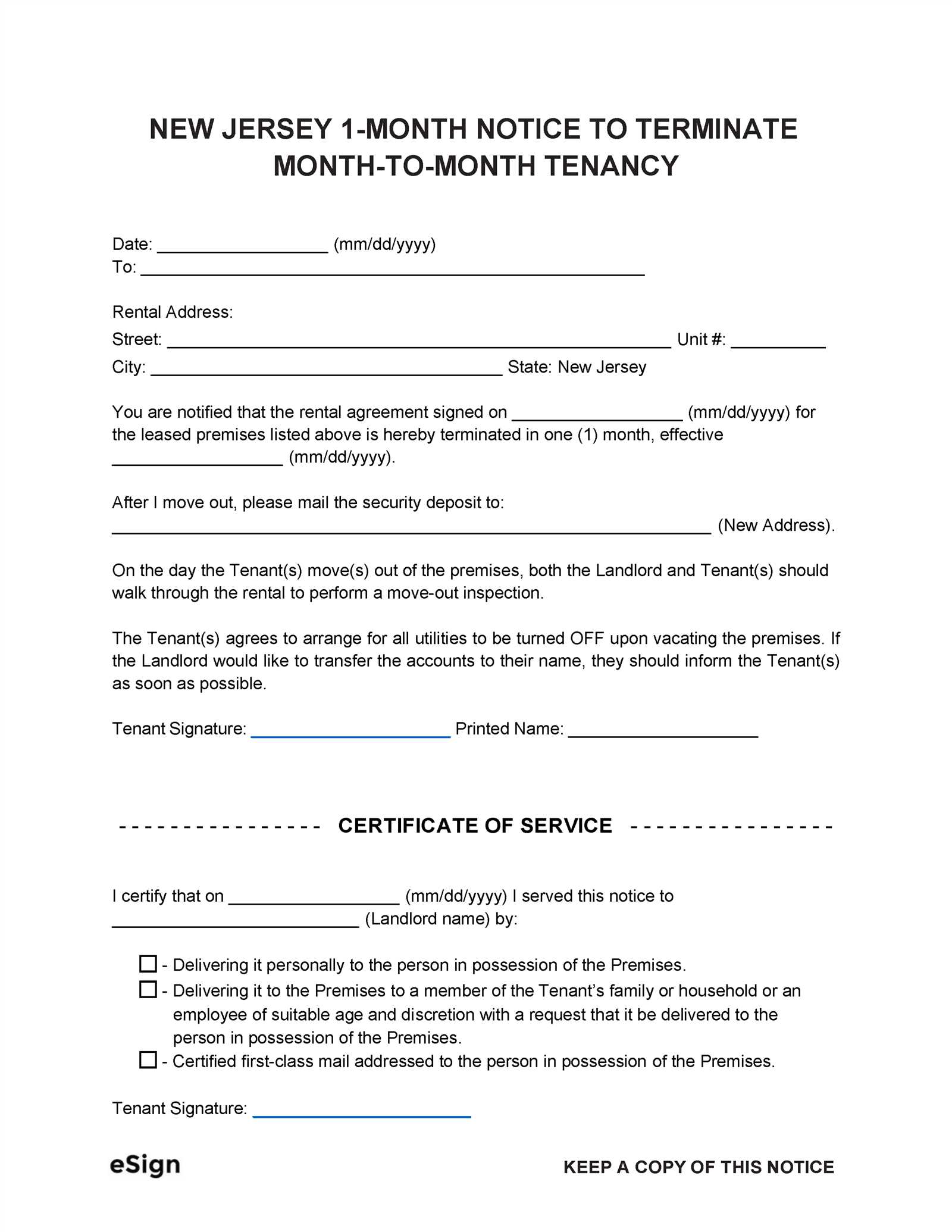 1 month notice to end tenancy letter template