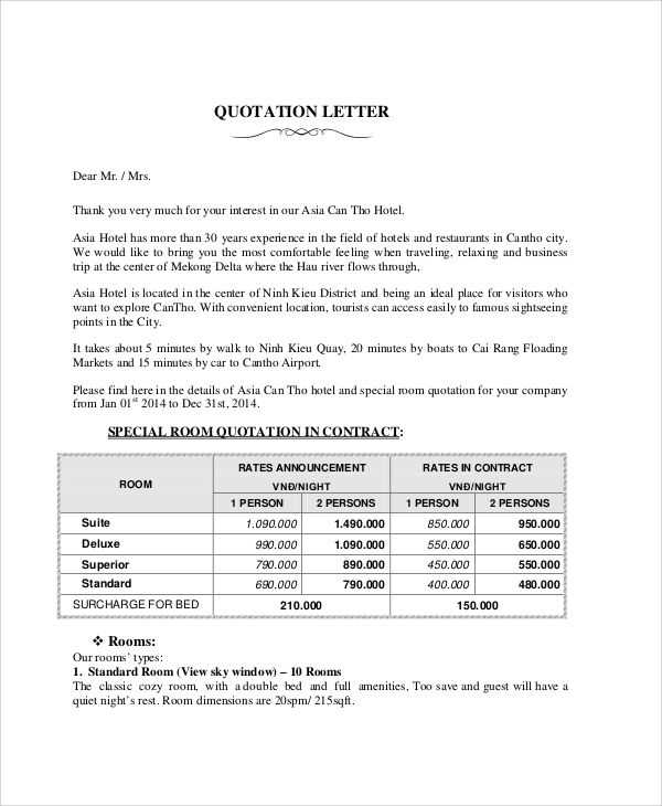 business quotation letter template