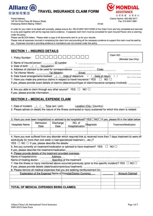 travel insurance claim letter template