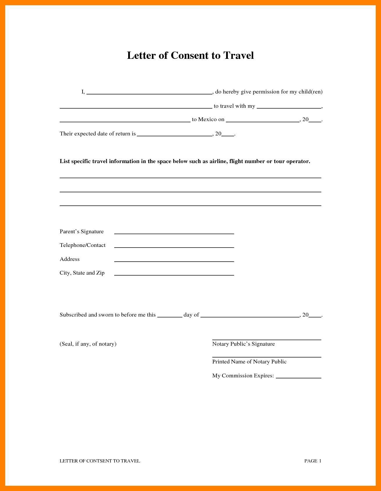 travel permission letter template