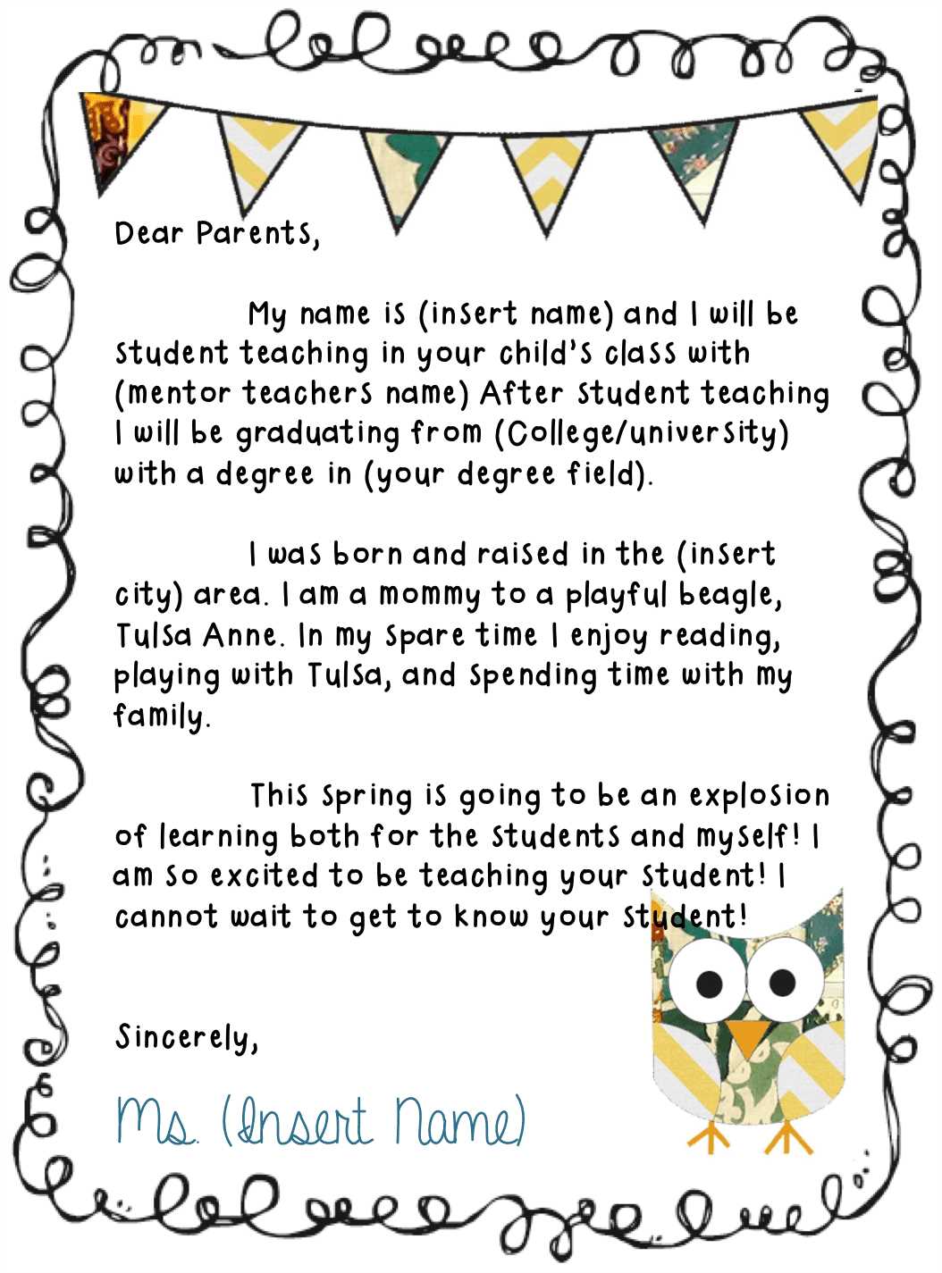 tutoring letter to parents template