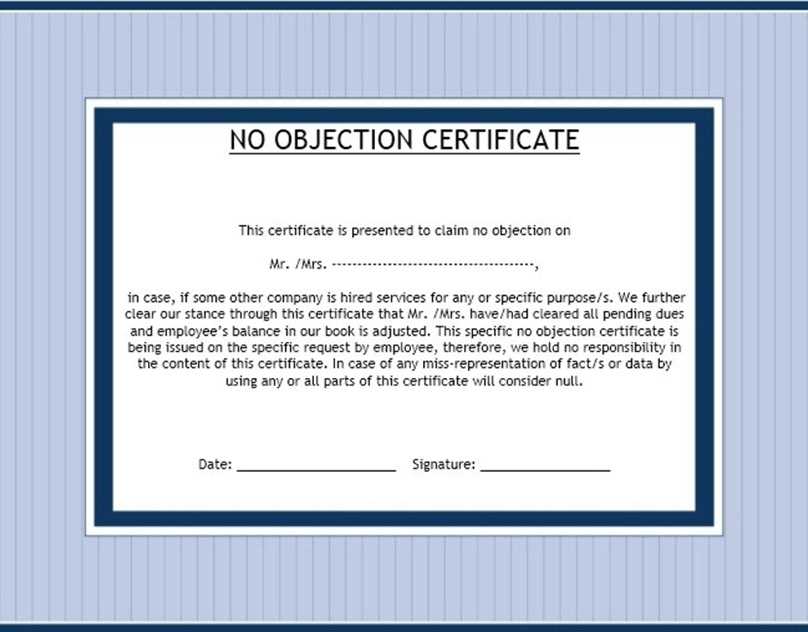 letter of no objection template