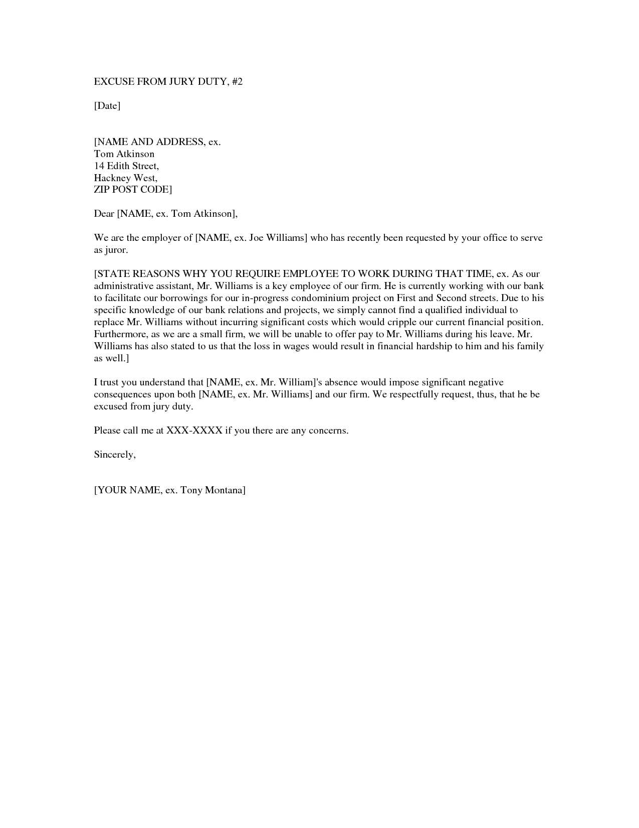 employer jury duty excuse letter template