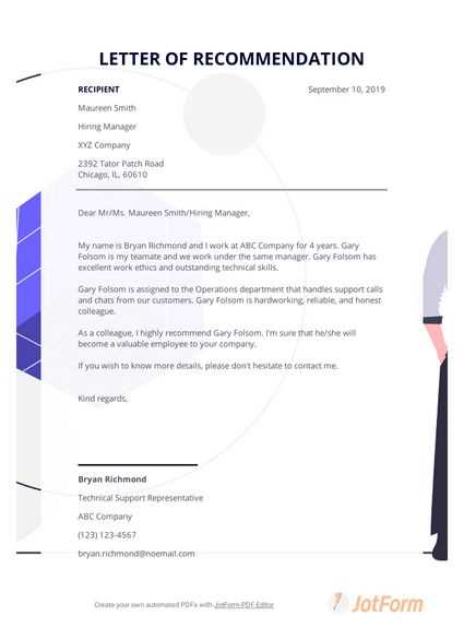 letter of recommendation template for coworker